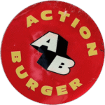Action Burger wanted street sticker
