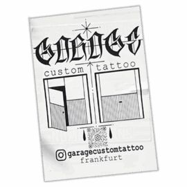 Garage custom tattoo wanted street sticker spotted on Mallorca in 2025.