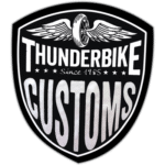Thunderbike Custom wanted street sticker spotted in Prague in 2025.