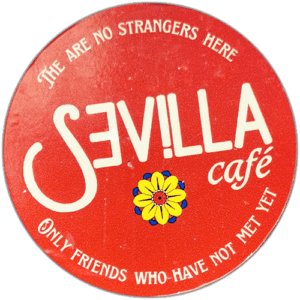 Sevilla café wanted sticker spotted in Bangkok in 2025