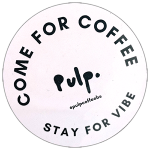 Pulp Coffee wanted sticker spotted in Košice in 2026