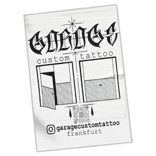 Garage custom tattoo wanted street sticker spotted on Mallorca in 2025.