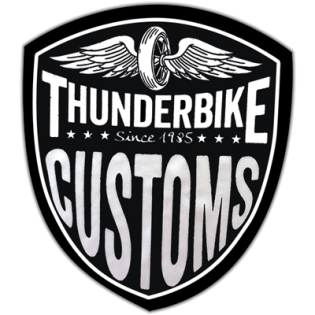 Thunderbike Custom wanted street sticker spotted in Prague in 2025.
