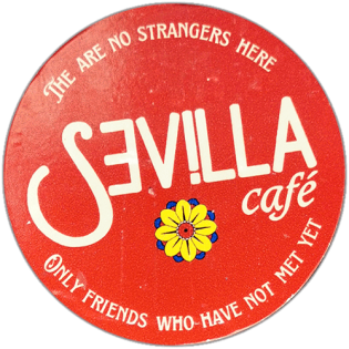 Sevilla café wanted sticker spotted in Bangkok in 2025