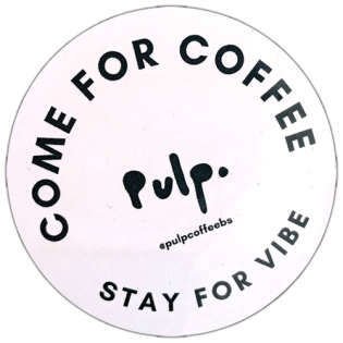 Pulp Coffee wanted sticker spotted in Košice in 2026